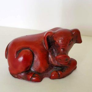 Pig Figurine, Cinnabar, Red Resin Animal Statue, Chinese Zodiac Year of the Pig